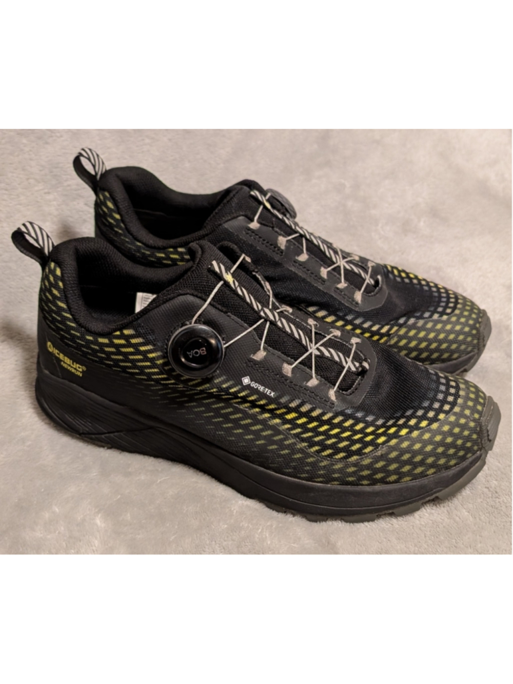 Icebug Newrun Bugrip GTX Men's Athletic Shoes US Size 9.5 Black Yellow B267